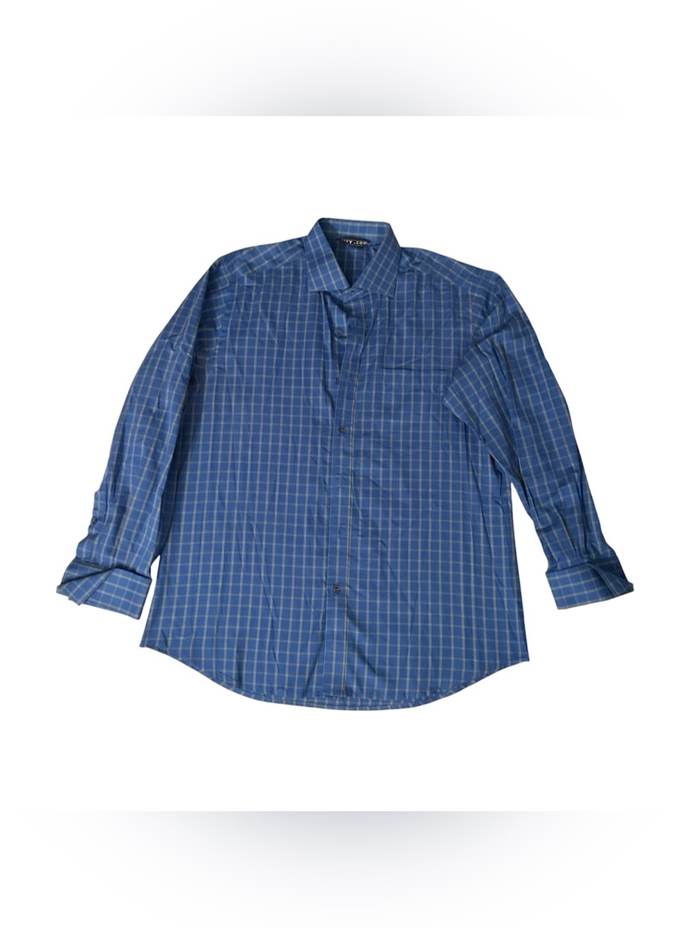 Men's Blue Windowpane Dress Shirt - Classic Spread Collar